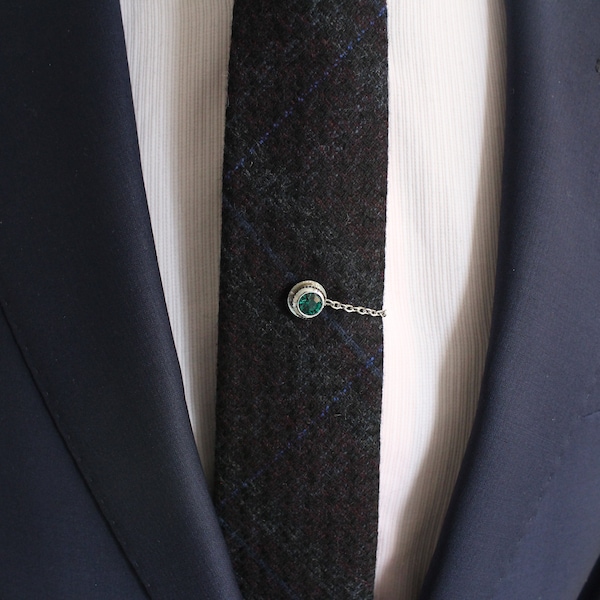 Tie Tack with chain, Tie Clip, Tie Bar, Hand Made Unique Design, Men's Wedding Jewellery, Gift for him husband, Man Dad gifts