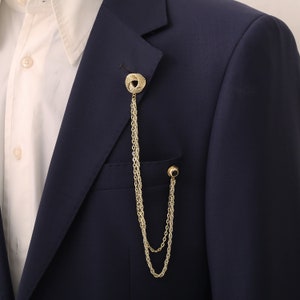 Conjunto de broche de cadena de cuello de camisa de color dorado, pasador de solapa de chaqueta, pasador de cadena de camisa, broche de solapa, regalo para él, joyería de regalos para hombres imagen 3