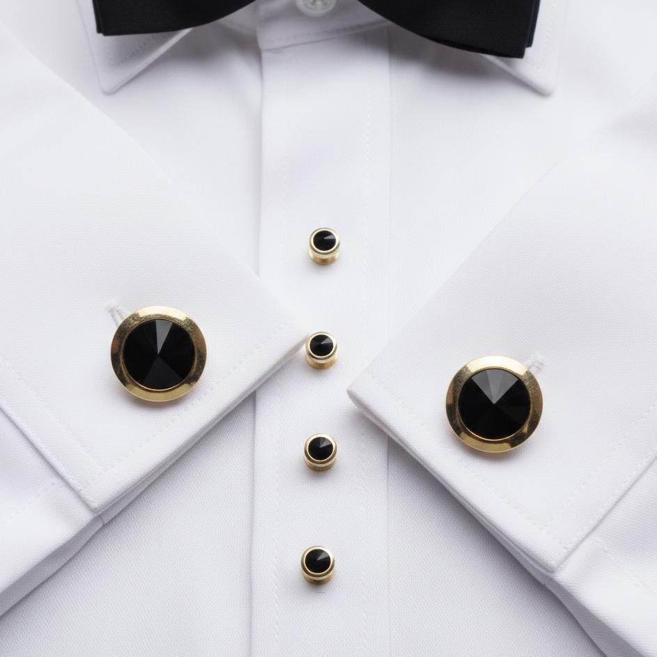 ハンドメイドゴールドカラータキシードシャツスタッド＆カフスボタン