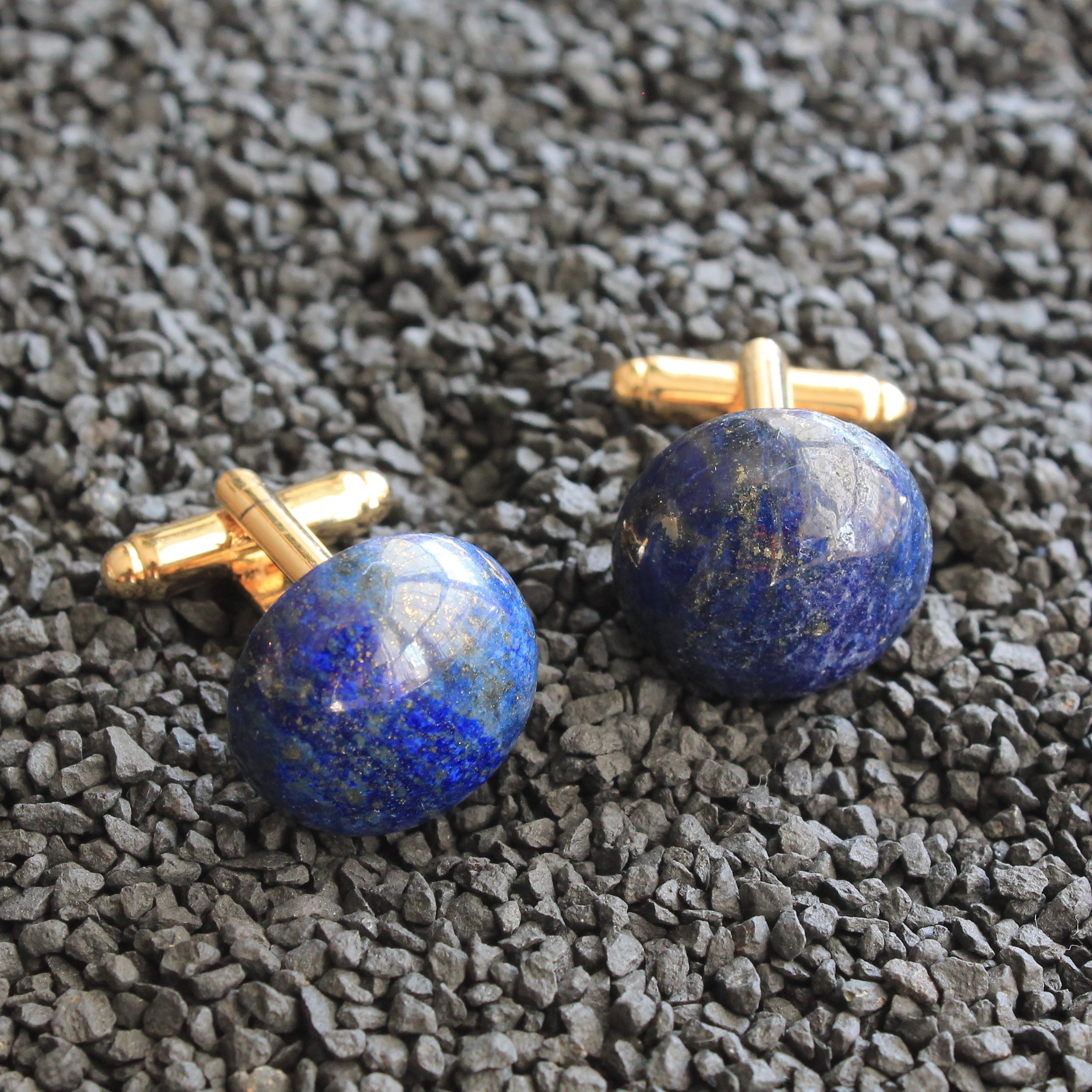 Lapis Lazuli Natural Stone Cufflinks Gold Plated, Lapis Gemstone