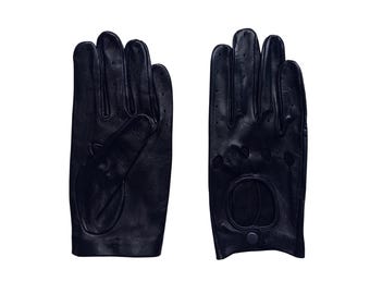 Luvas de couro pretas para motorista, luvas de couro de cordeiro genuíno para dirigir, presente para homens, presente para ele.