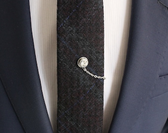 Tie Tack with chain, Tie Clip, Tie Bar, Hand Made Unique Design, Men's Wedding Jewellery, Gift for him husband, Man Dad gifts