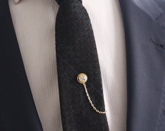 Tie Tack met ketting, Tie Clip, Tie Bar, Hand Made Unique Design, Men's Wedding Sieraden, Cadeau voor hem echtgenoot, Man Dad geschenken