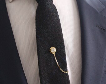 HAWSON Mini Tie Pin With Chain - Classic Metal Tie Tack For Men's Formal Wear