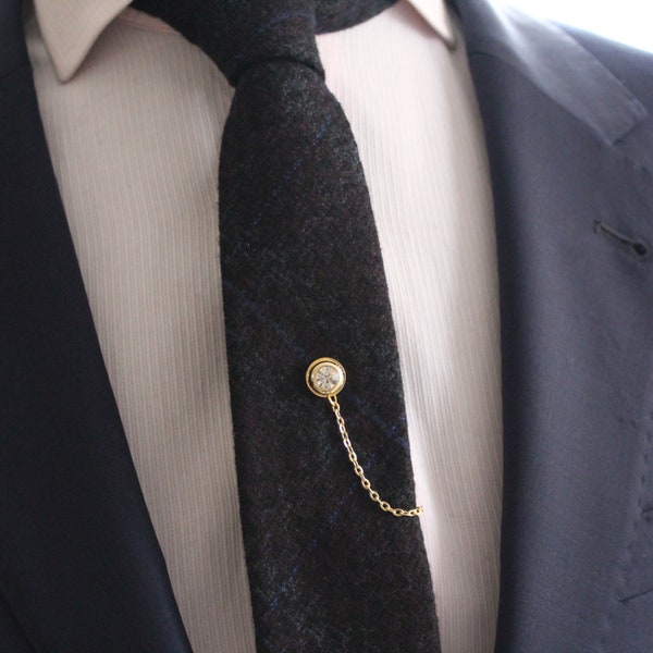 Tie Tack with chain, Tie Clip, Tie Bar, Hand Made Unique Design, Men's Wedding Jewellery, Gift for him husband, Man Dad gifts