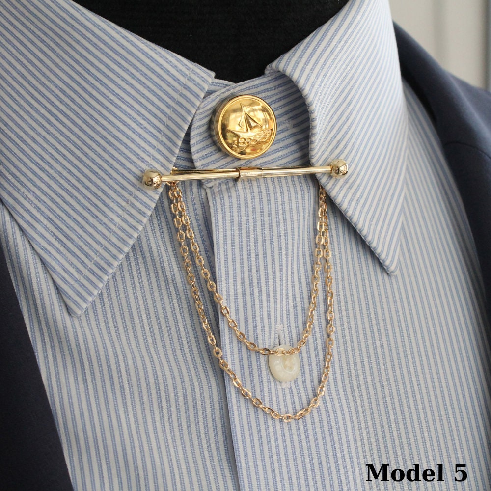 Set 2 Spille Per Colletto Uomo - Clip Cravatta Con Catena In Oro E Argento Per Look Elegante - Foto 5