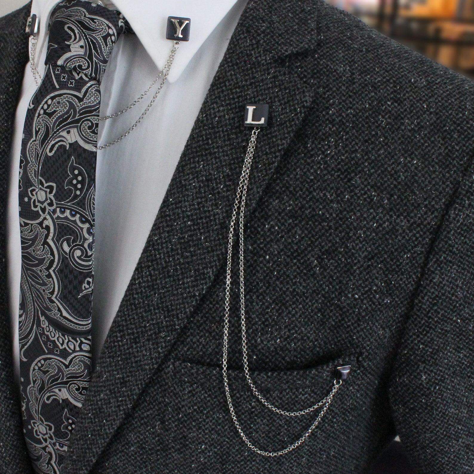 Personalized Letter Lapel Pin Customized Chain Brooch Jacket Etsy