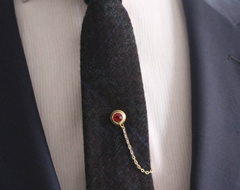 Tie Tack avec chaîne, pince à cravate, pince à cravate, design unique fait à la main, bijoux de mariage pour hommes, cadeau pour lui mari, cadeaux homme papa