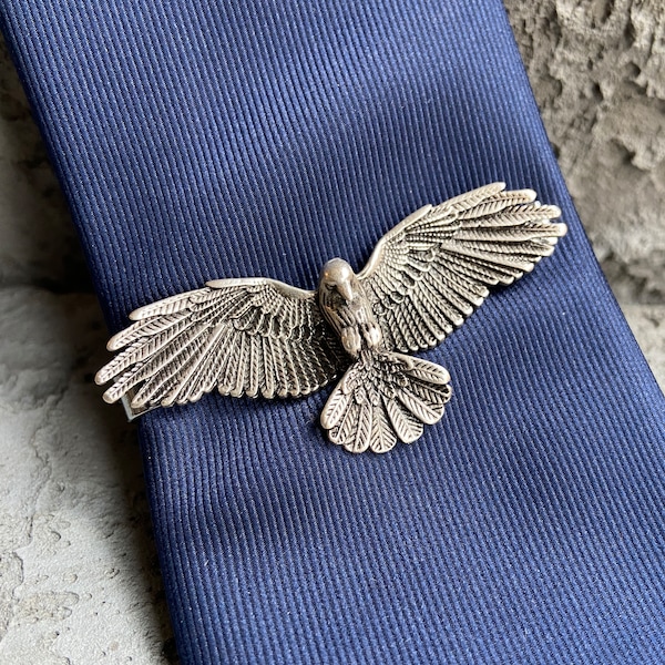 Handmade Eagle Figured Tie Clips, Silver Plated Tie Bar, Wedding Tie Pin, Gift For Him, Men's Accessory, Father Dad Man Groomsmen