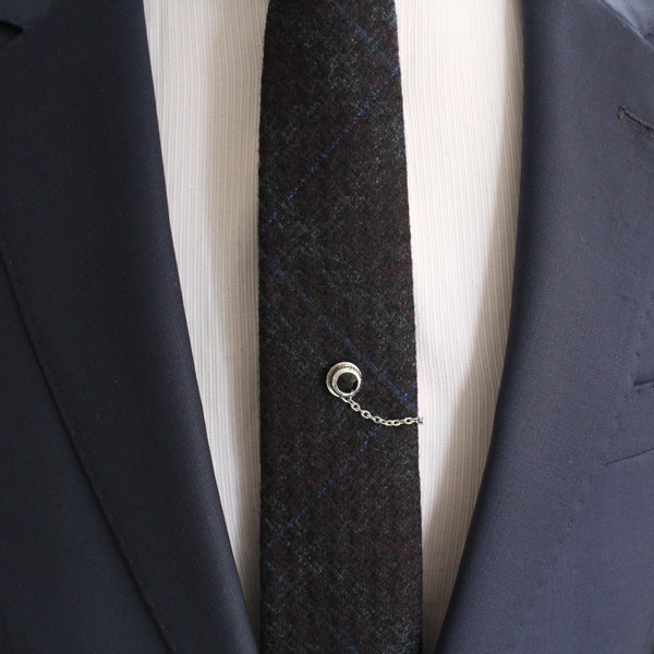 Tie Tack with chain, Tie Clip, Tie Bar, Hand Made Unique Design, Men's Wedding Jewellery, Gift for him husband, Man Dad gifts