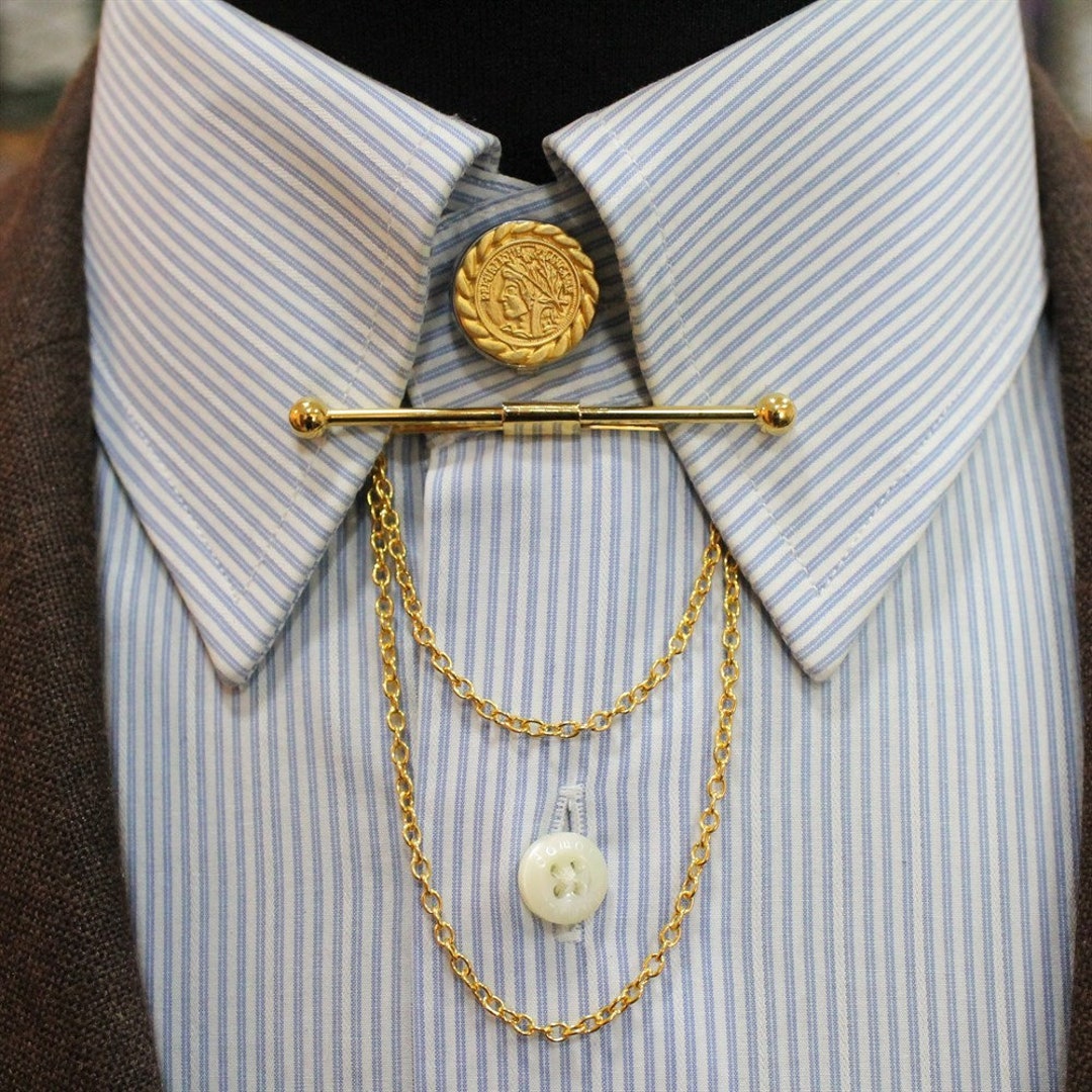 Tie Tack with Chain, Tie Clip, Tie Bar, Hand Made Unique Design, Men's Wedding Jewellery, Gift for Him Husband, Man Dad Gifts