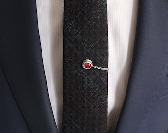 Tie Tack with chain, Tie Clip, Tie Bar, Hand Made Unique Design, Men's Wedding Jewellery, Gift for him husband, Man Dad gifts