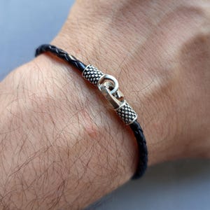 Black Leather Bracelet, Silver Bracelet for Men, Bracelet Gift for Him Her, Unique Design, Handmade Gift, Men Jewelry, Jewellery for Man