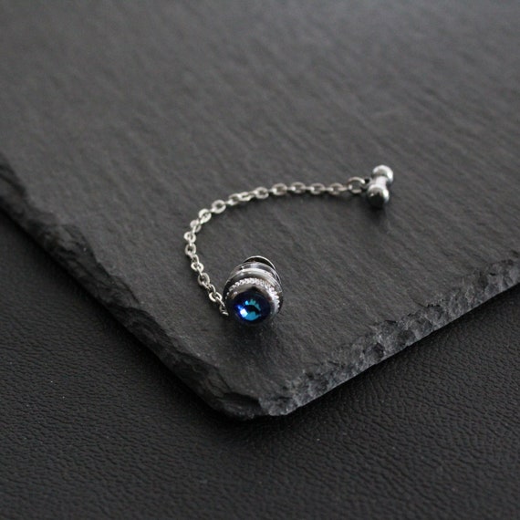 Tie Tack with chain, Tie Clip, Tie Bar, Hand Made Unique Design, Men's  Wedding Jewellery, Gift for him husband, Man Dad gifts