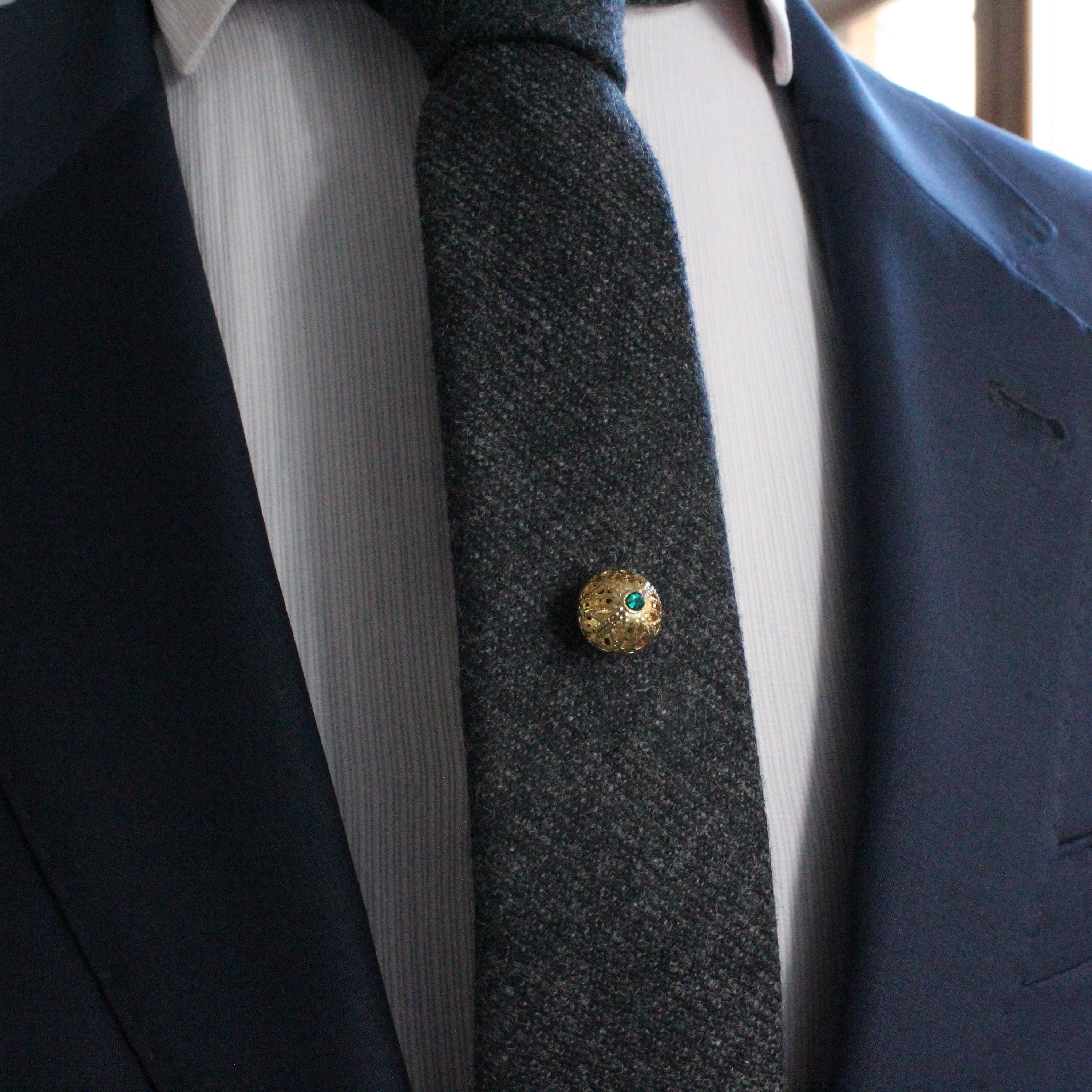 Fermacravatta Uomo In Ottone Chiaro Con Cristallo Zircone - Clip Cravatta Classica 55mm Per Matrimonio, Testimone, Anniversario - Regalo In Confezione