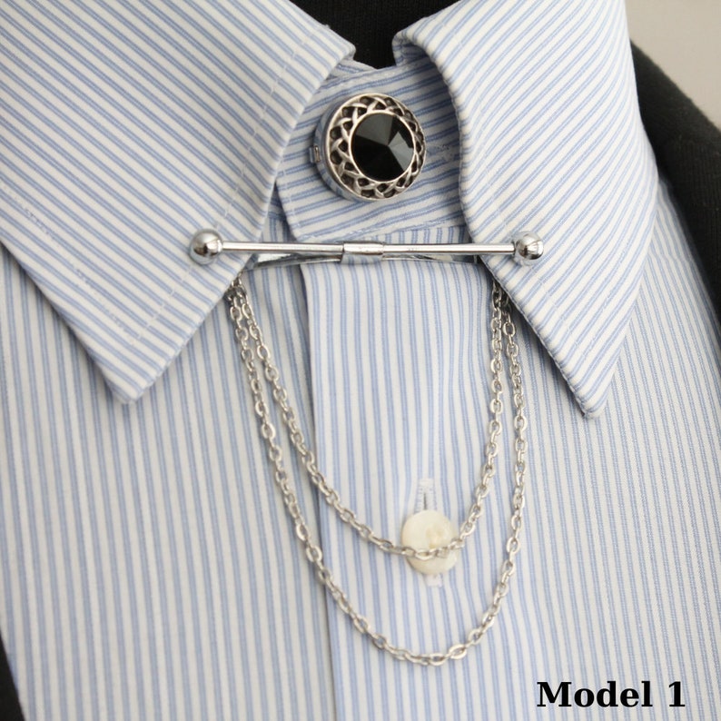 Ensemble d'épingles de col de couleur argent, barre de col, pinces de col de chemise, barre de cravate de col pour hommes, accessoires de chemise homme garçons d'honneur de mariage, cadeaux pour hommes Model 1