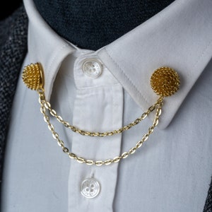 Broche de corrente dourada para camisa, broche de lapela dourado para camisa, broche de camisa, joias masculinas para padrinhos, presente para ele, acessório de casamento