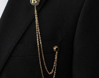 ハンドメイドシャツカラーチェーンブローチセット：メンズラペルピン