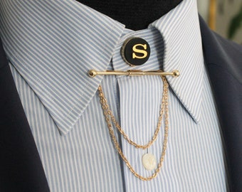 Customized Gold Colour Button Cover - Shirt Collar Clip, Personalized Lettered Button - Collar Pin, Collar Bar, Men's Wedding Groomsmen Gift