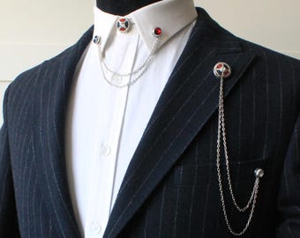 American Flag Colors Lapel Pin Brooch Set:  USA Suit & Jacket Accessory Lapel Pin,  Shirt Collar Chain Pins