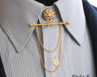 3 Broches à Cravate Pour Homme - Laiton Plaqué, Argent/Noir/Or