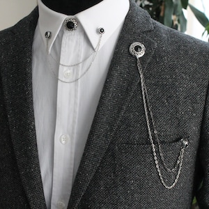 Shirt Jacket Collar Chain Brooch Set, Jacket Lapel Pin, Shirt Chain Pin, Lapel Brooch, Gift For Him, Men&#39;s Jewellery Accessory, Mens Gifts