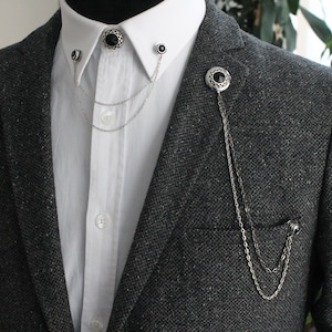 Shirt Jacket Collar Chain Brooch Set, Jacket Lapel Pin, Shirt Chain Pin, Lapel Brooch, Gift For Him, Men's Jewellery Accessory, Mens Gifts