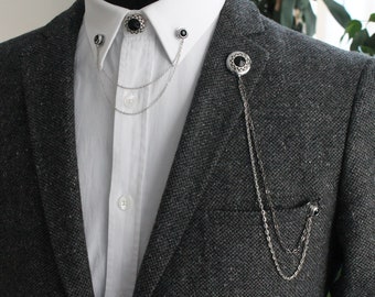 Shirt Jacket Collar Chain Brooch Set, Jacket Lapel Pin, Shirt Chain Pin, Lapel Brooch, Gift For Him, Men's Jewellery Accessory, Mens Gifts