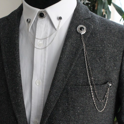Shirt Collar Chain Brooch Set Jacket Lapel Pin Shirt Chain Etsy