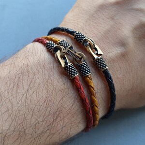 Black Leather Bracelet, Bronze Bracelet for Men, Bracelet Gift for Him Her, Unique Design, Handmade Gift, Men Jewelry, Jewellery for Man