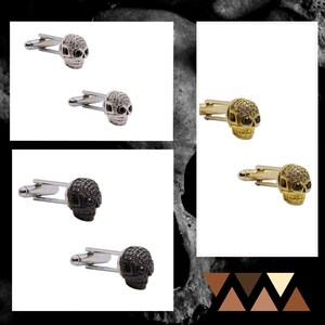 Skull Cufflink Tie Clip, Handmade Tie Bar Cuff Links, Wedding Tie Pin, Gift Jewellery For Men Him, wedding cufflinks groomsmen