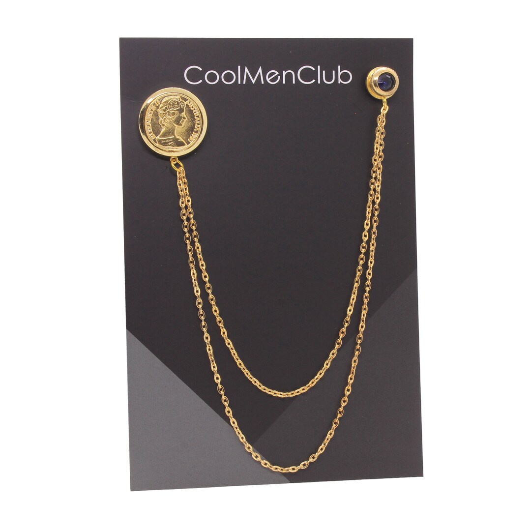 Queen Elizabeth Coin Figure Jacket Chain Brooch / Lapel Pin, Chain ...