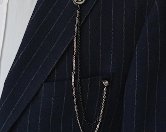 Customized Letter Lapel Chain Pin for Men, Handmade Black White Suit Brooch Man, Personalized Jacket Collar Brooch, Birthday Gifts Mens