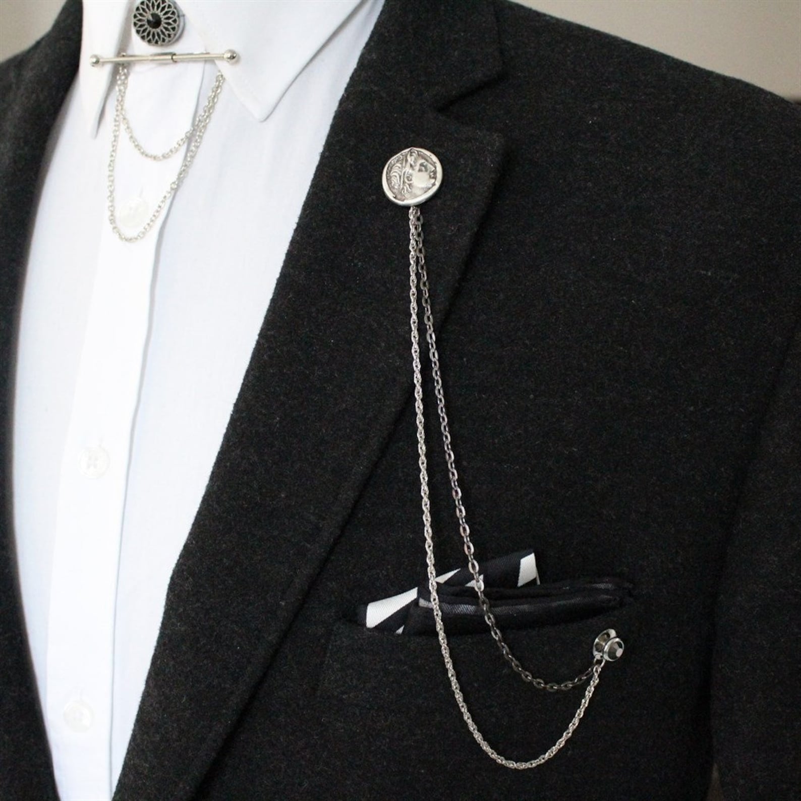 Handmade Jacket Chain Brooch / Lapel Chain Pin / Men's Etsy