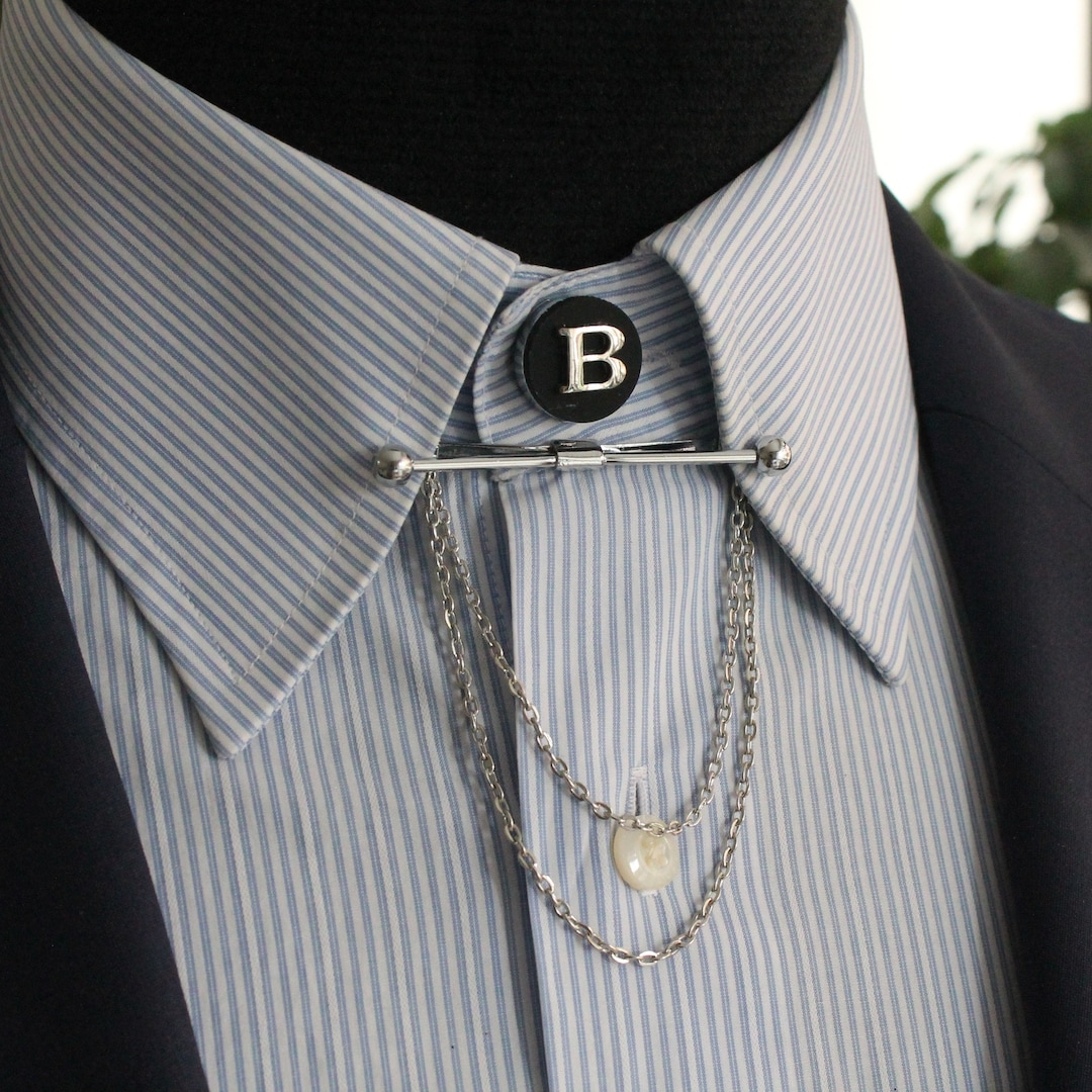 Customized Silver Colour Button Cover Shirt Collar Clip, Personalized