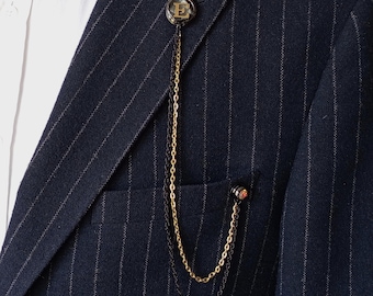 Customized Letter Lapel Chain Pin for Men, Handmade Black Suit Brooch Man, Personalized Jacket Collar Brooch, Birthday Gifts Mens