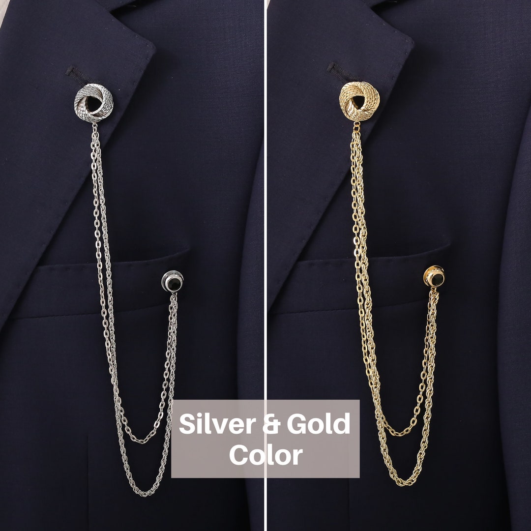 2 Colors Jacket Chain Brooch, Gold Jacket Lapel Pin, Silver Jacket ...