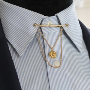 Alfiler de cuello de camisa con letras de color dorado, alfiler de cuello de letra personalizado, barra de cuello hecha a mano, regalo para hombre, padrinos de boda de joyería para hombres