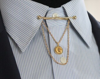 Gold Color Lettered Shirt Collar Pin, Personalized Letter Collar Pin, Handmade Collar Bar, Gift For Man, Men's Jewellery Wedding Groomsmen