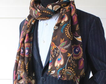 Handmade Brown Scarf, 100% Wool Fabric Men Patterned Scarves, Winter Scarfs, Gift For Him, Gift For Her, Christmas Gift Man Dad Husband