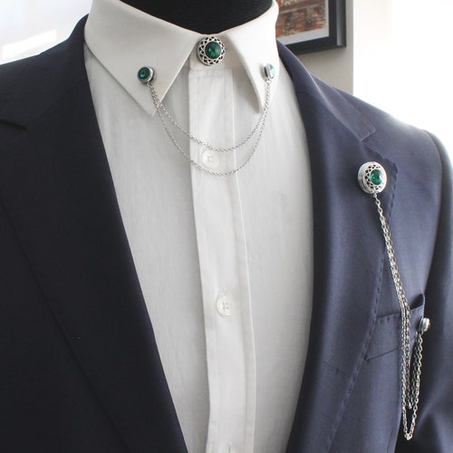 Handmade Shirt Collar Chain Brooch Set Jacket Lapel Pin Etsy