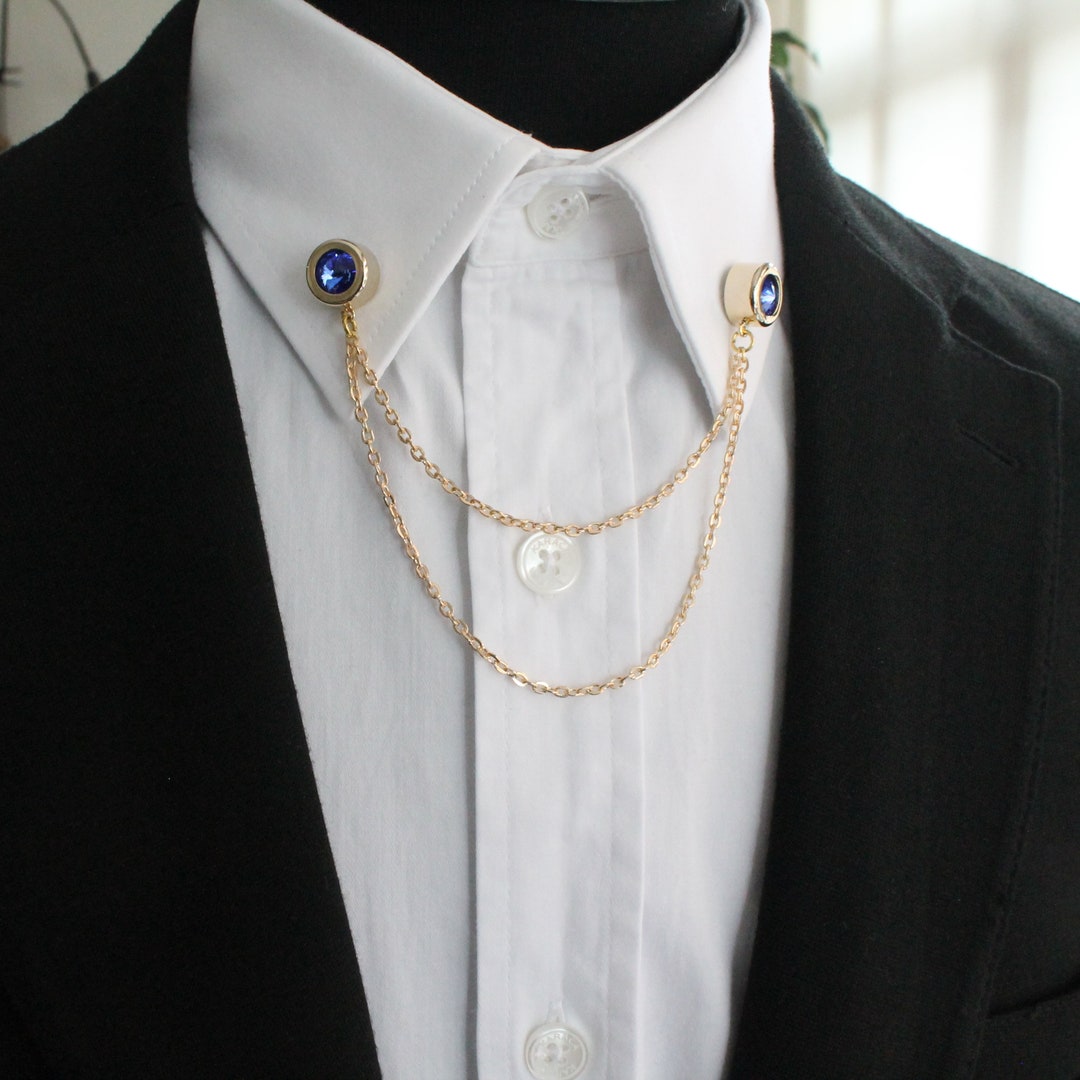5 in 1 Shirt Collar Pin With Changeable Stones, Shirt Gold Chain Lapel ...