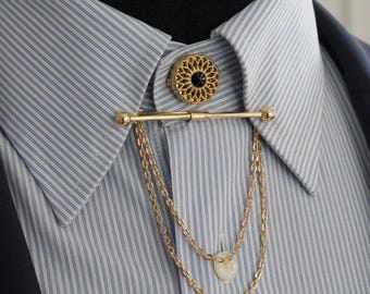 Gold & Silver Color Collar Chain Pins, Men's Shirt Collar Bar Clips Accessories, Gold Shirt Brooch, Wedding Accessories
