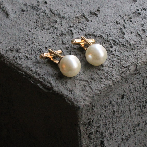 Gold & Silver Color Pearl Cufflinks, Artificial Pearl Unique Design Men, Gifts For Him, Mens Wedding Gift, Groomsmen Gift