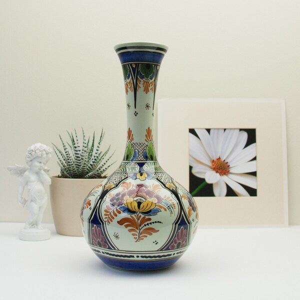 Vintage delft polychrome vase - Ram Arnhem - handpainted - holland - the netherlands