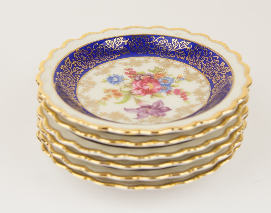 Set of 6 Vintage Porcelain Coasters decorated With Gold Etsy