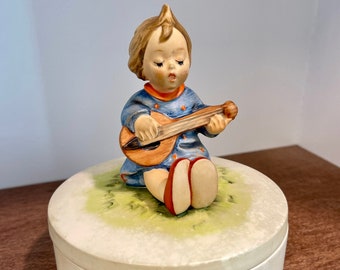 Vintage Authentic GOEBEL M.L. Hummel Powder Box/Trinket Box, Girl Playing Mandolin
