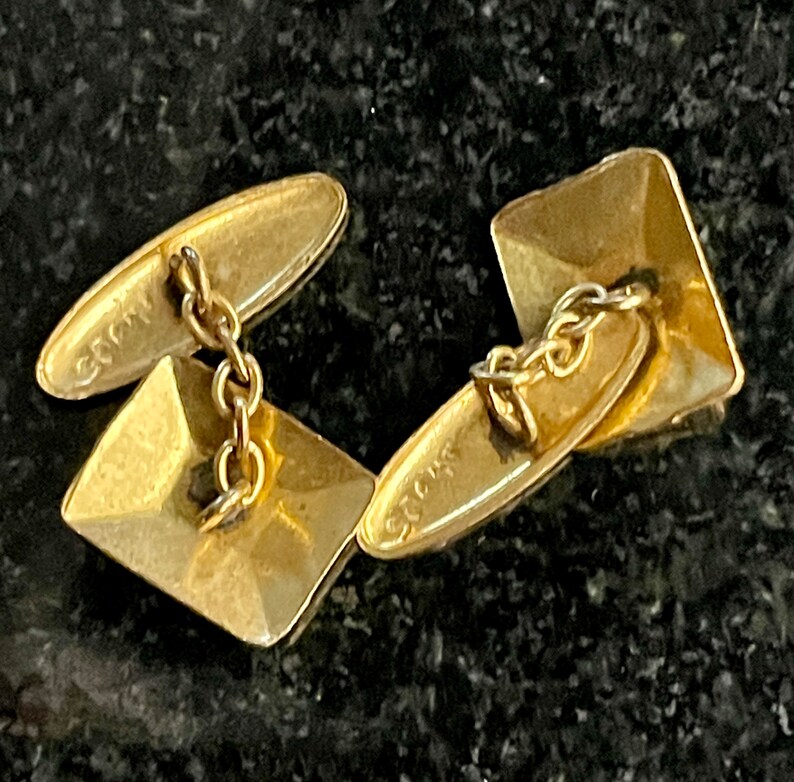 Vintage Spanish Damascene Cufflinks Gold and Enamel Chain Cuff Links