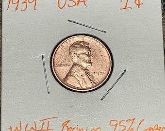1939 Wheat Penny, 95% Copper, Uncirculated Condition