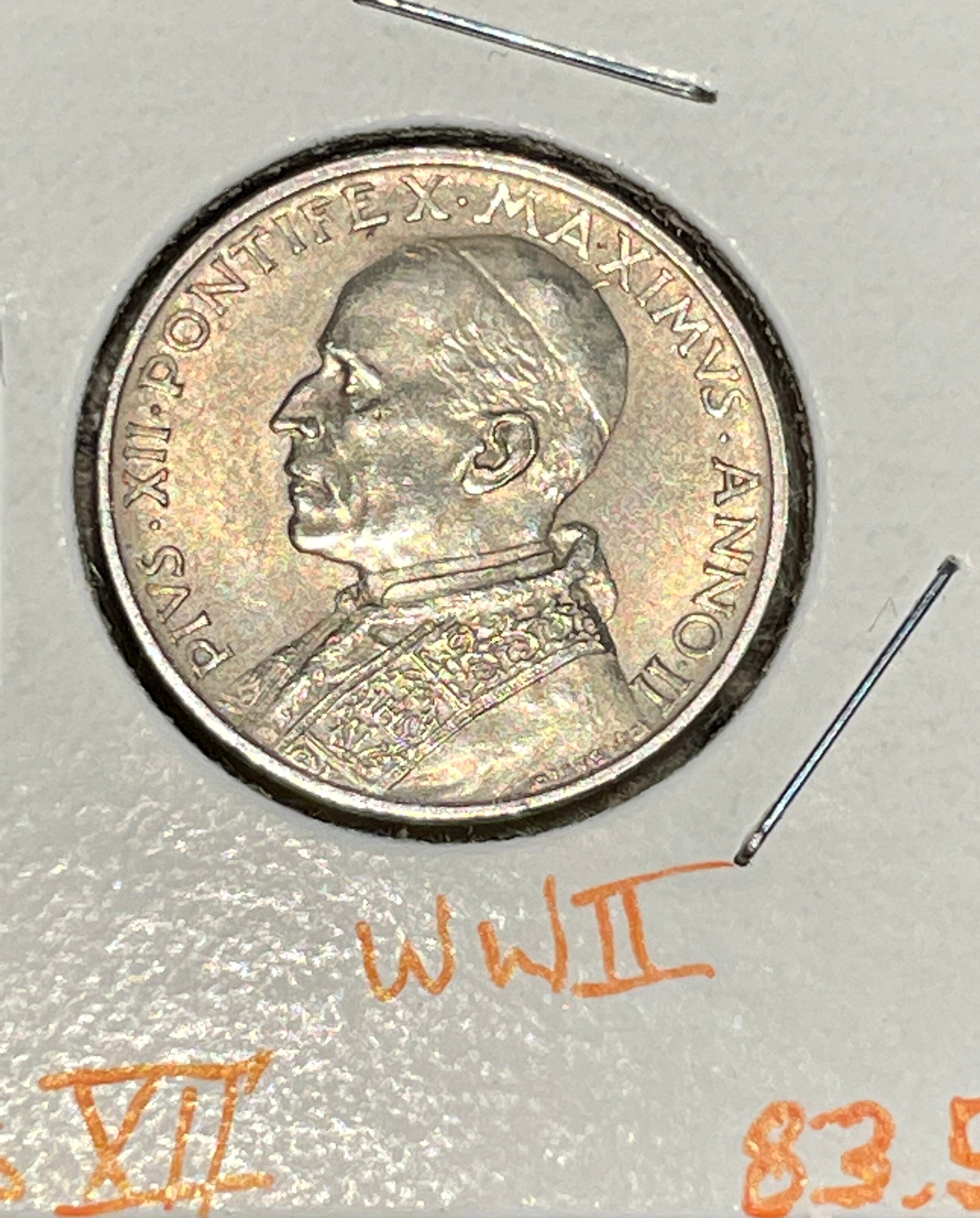 1940年バチカン5リラ銀貨、ピウス12世教皇、第二次世界大戦時代 - Etsy